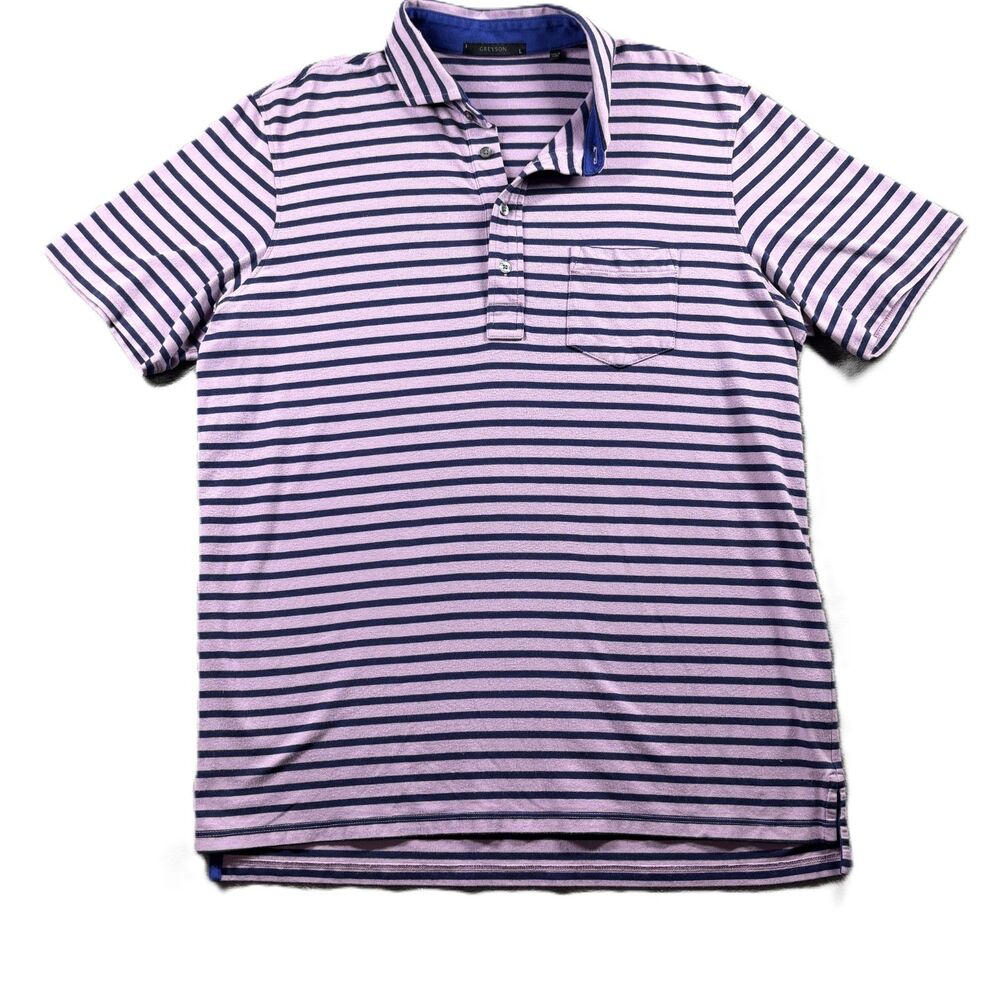 Greyson Men Polo Shirts Performance Golf Preppy Purple Stripes Large H255